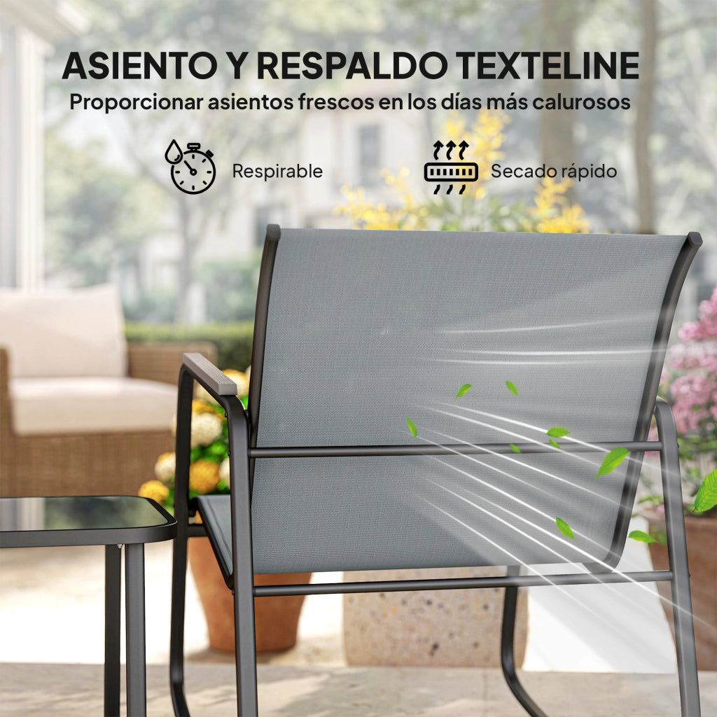 Set Giardino 3 Pezzi con 2 Sedie a Dondolo e Tavolino ¨C Xylo ¨C Piano Vetro Struttura Acciaio Grigio