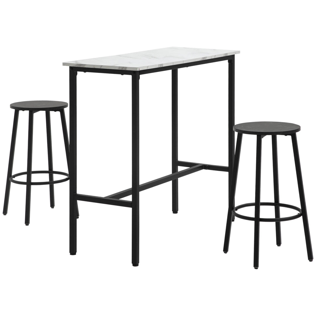 Set Bar 2 Posti con 2 Sgabelli ¨C Minimal ¨C Piano Marmo Bianco, Struttura in Acciaio