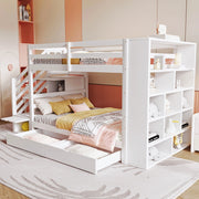 OKWISH Letto a Castello 90×200 cm, Letto Singolo con Scala con Contenitori, 2 Cassetti, Armadietti e Sponde Alte, senza Materasso, Bianco