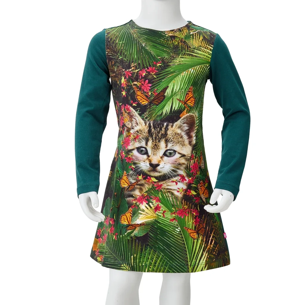 Abito da Bambina a Maniche Lunghe Verde Scuro 104 CFW5407303