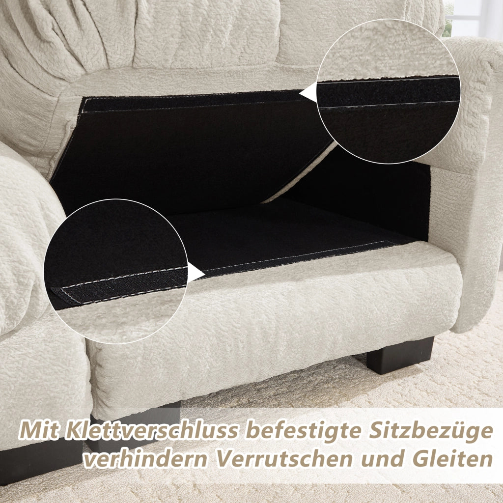 Divano angolare modulare 2 posti in Chenille con Cuscino mobile e pouf, Light Khaki