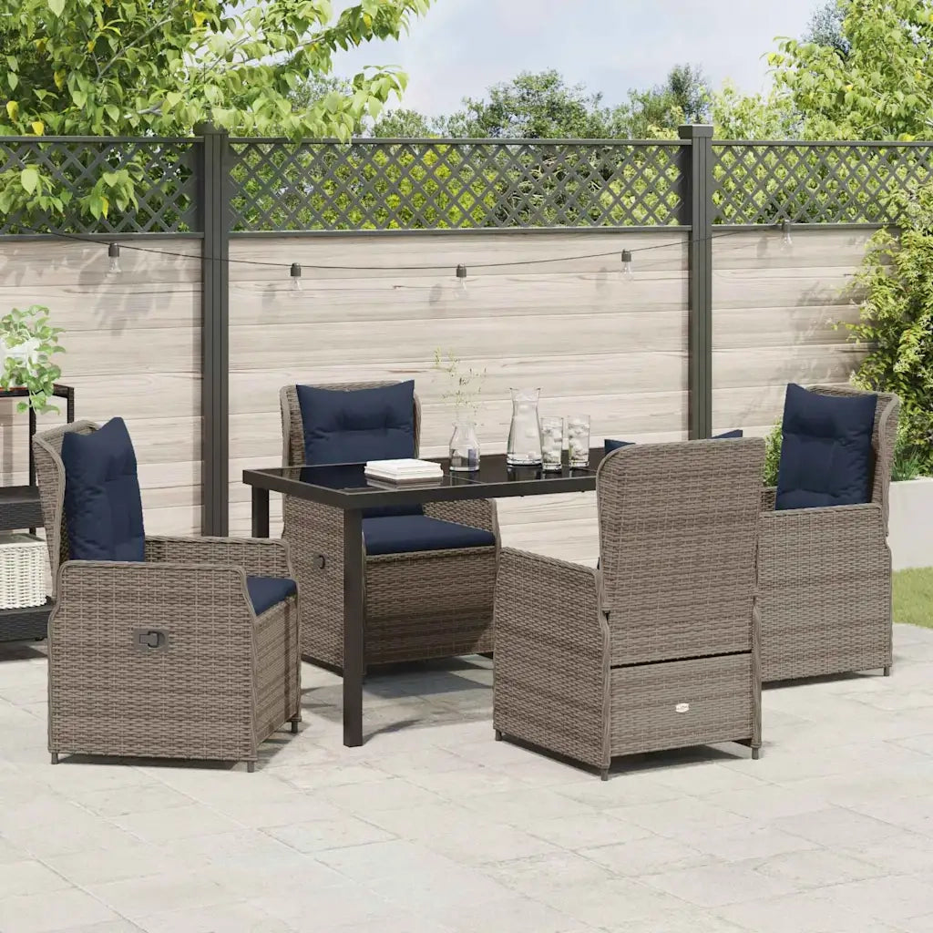 Set da Pranzo per Giardino con cuscino 5 pcs Grigio Poly Rattan 3381032