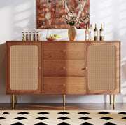 Comò con 3 cassetti e 2 ante; colore noce; 150x40x90 cm; in MDF; truciolare e metallo