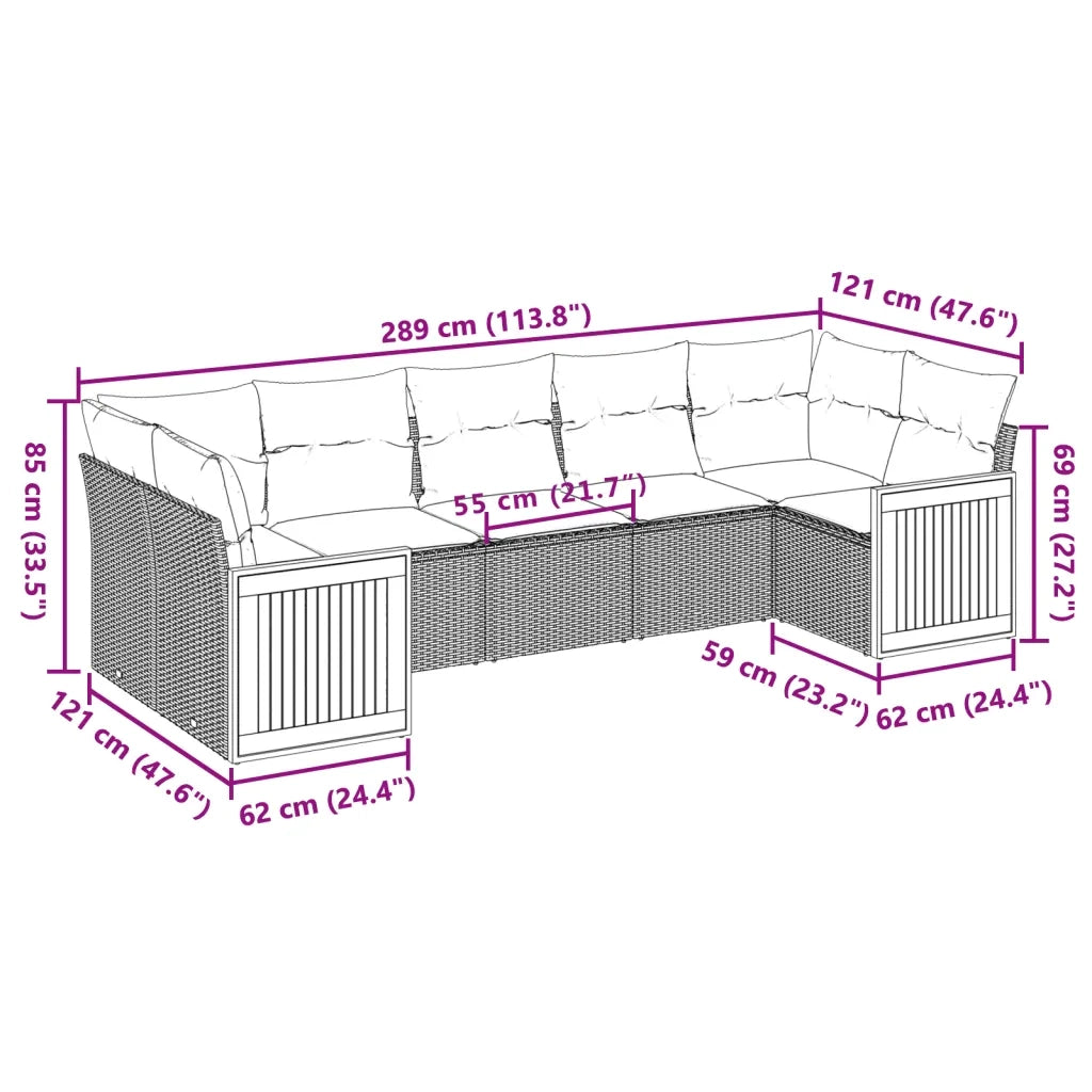 Set Divani da Giardino con Cuscini 7pz Nero Polyrattan 3260348