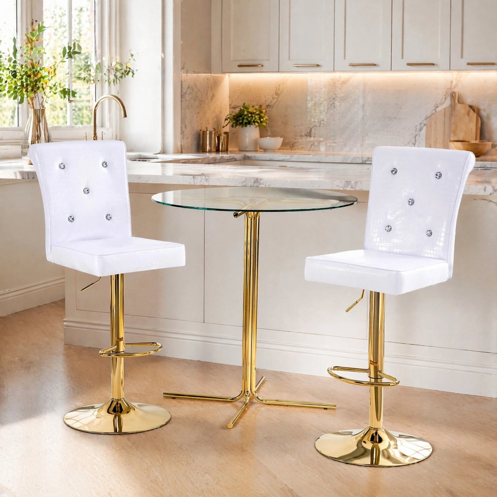 Sedia da Pranzo con Dettagli in Cristallo, Rivestimento in PVC, Imbottitura in Schiuma, Bianco