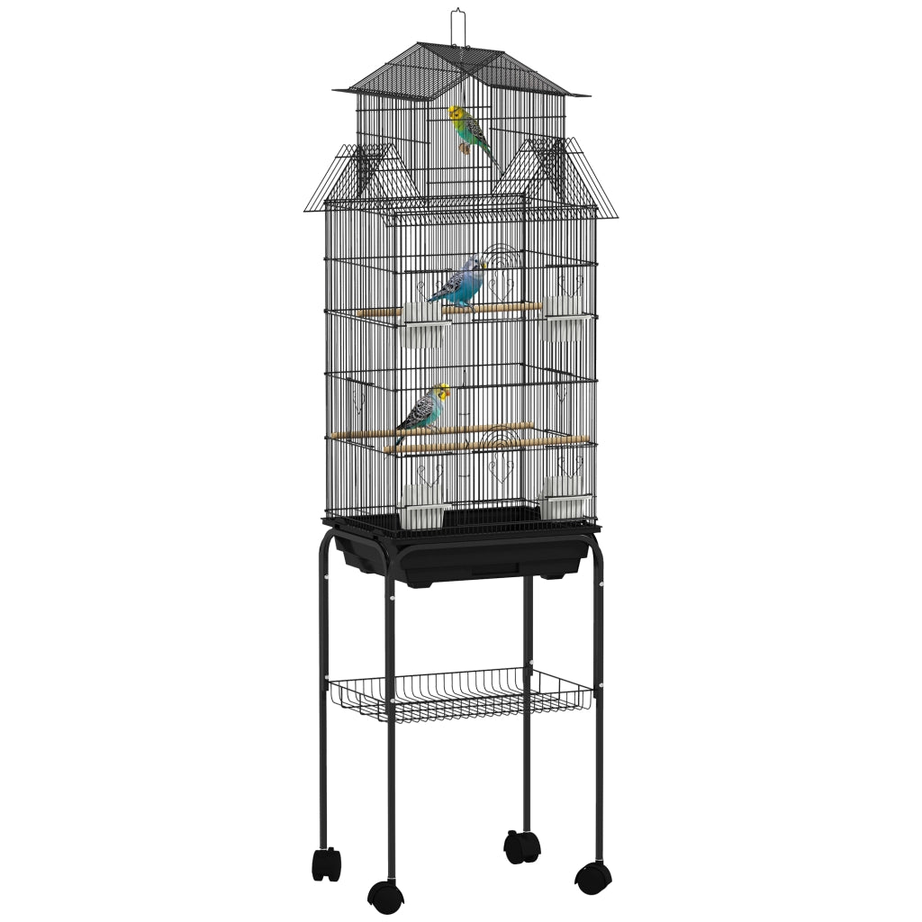 Gabbia per Uccelli con Ruote ¨C Zephmum ¨C Nero 50.5x41x163 cm