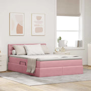 Letto con contenitore e LED con led Rosa 140 x 200 cm Velluto