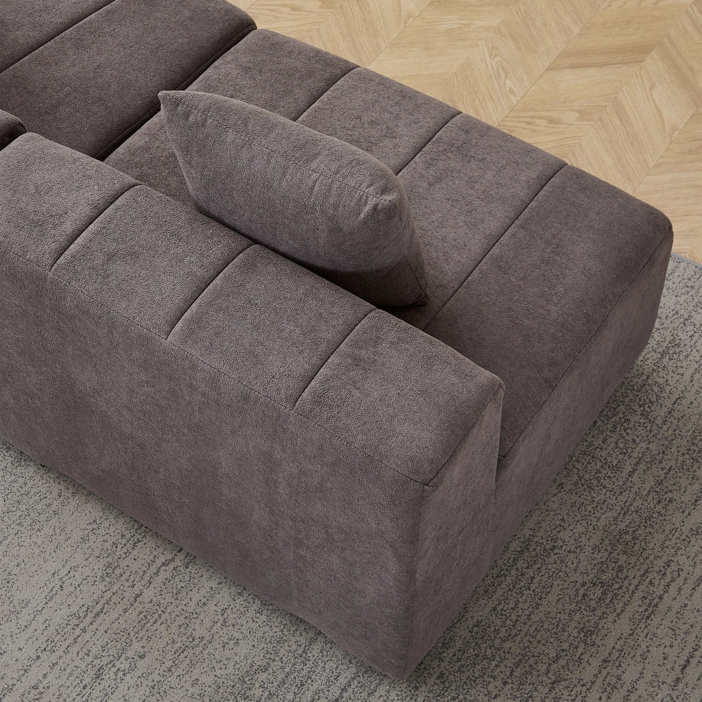 Modulo divano curvo modulare in chenille grigio con 2 cuscini, design a semicerchio