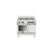 Schaub Lorenz SS941EW Cucina 5 Fuochi A Gas 90×60 Cm Coperchio cristallo con frontale alluminio Forno Elettrico Multifunzione Grill Elettrico Classe A Bianco