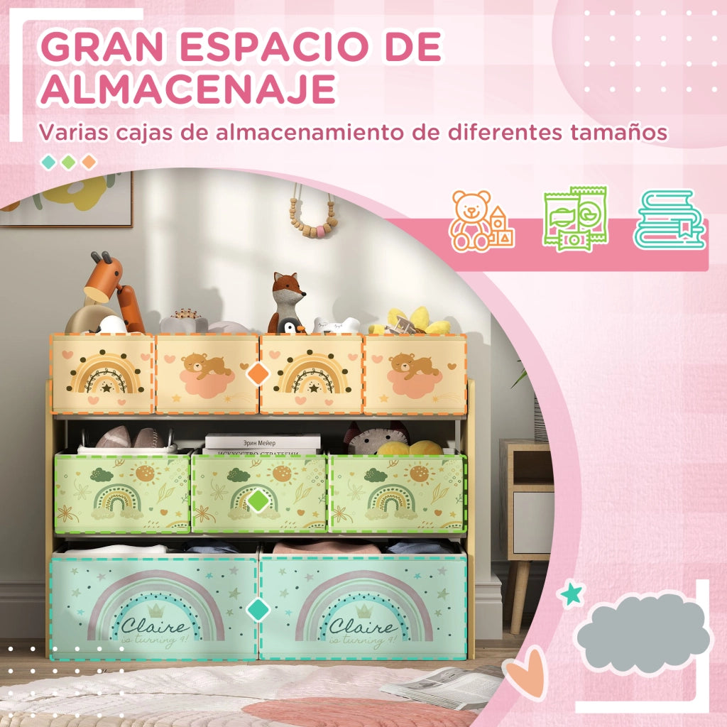 Organizzatore Giocattoli Bambini con 9 Cestini Estraibili ¨C Minimal ¨C Tessuto 93x30x70 cm Giallo