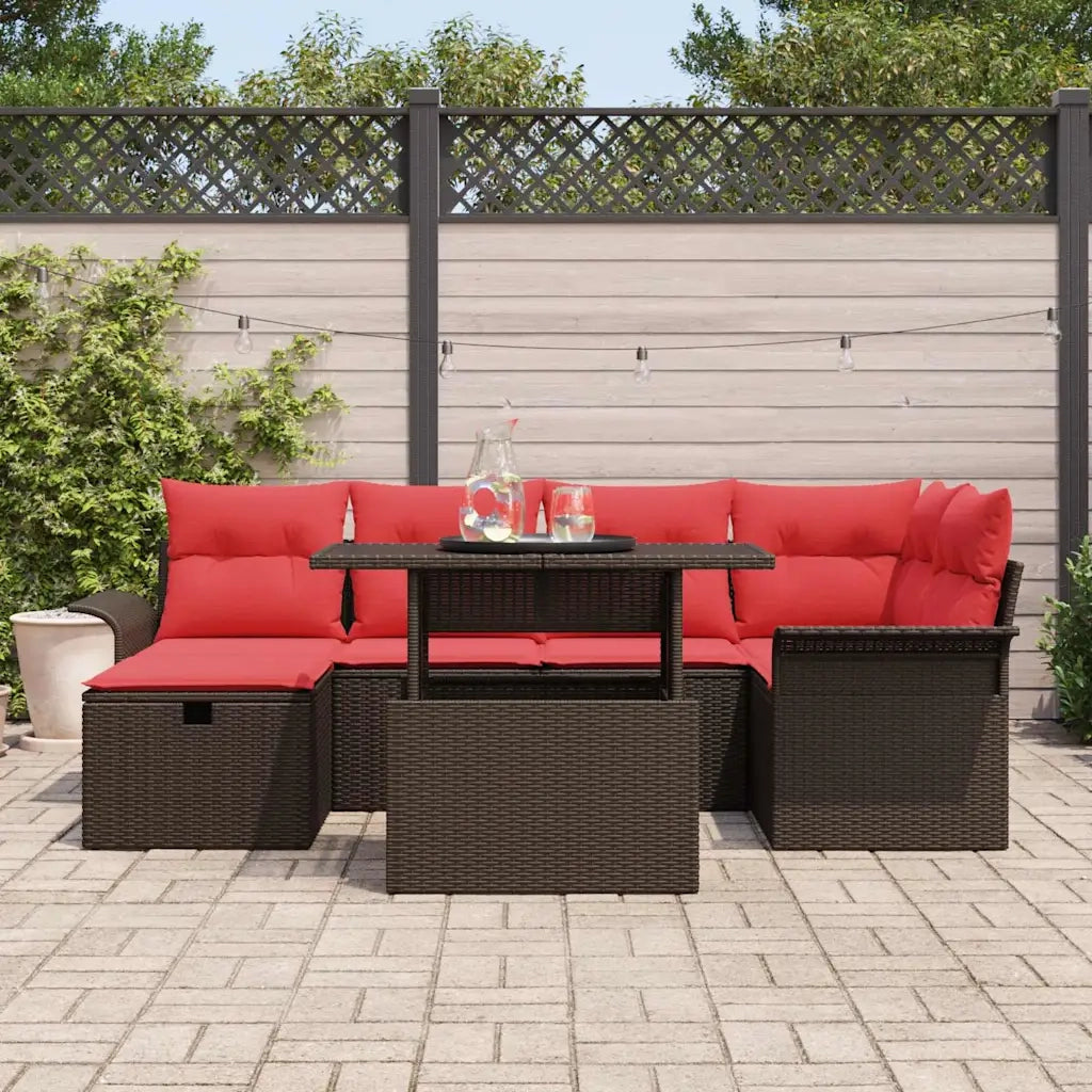 Set Divano da Giardino con cuscino 7 pcs Marrone Poly Rattan 3361013