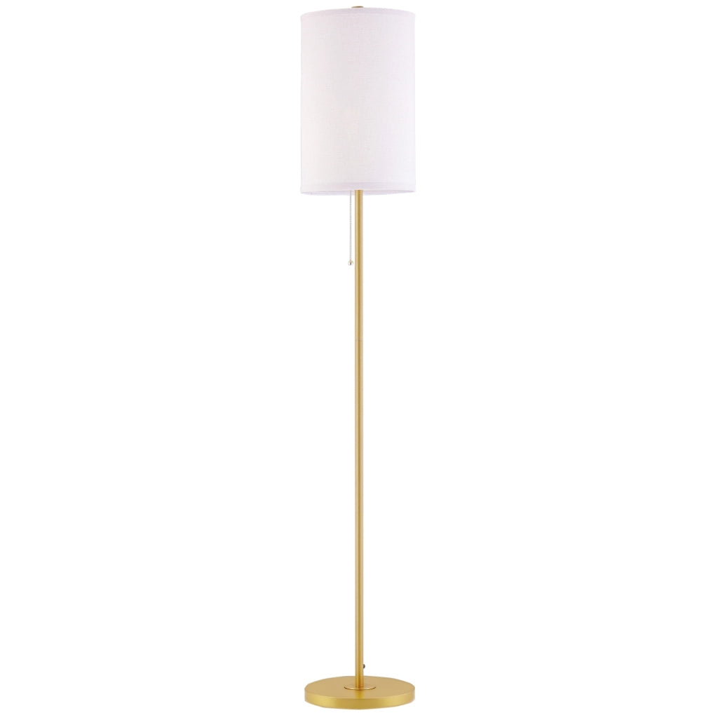 Lampada da terra elegante ¨C Xylo ¨C Acciaio con paralume in tessuto, interruttore a catena, oro e bianco