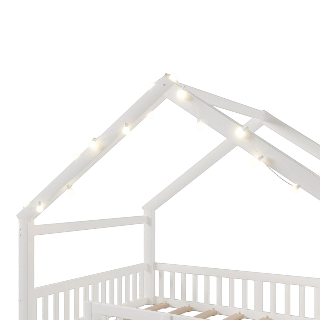 OKWISH Letto Bambini 140×190 cm, Letto Singolo con Sponde, LED e Mensole, senza Materasso, in Pino e MDF, Bianco