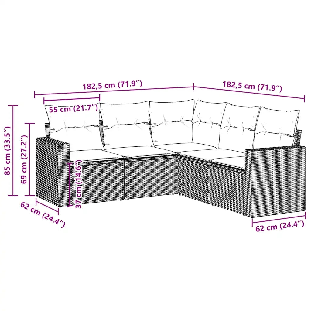 Set Divano da Giardino 5 pz con Cuscini Marrone in Polyrattan 3251290