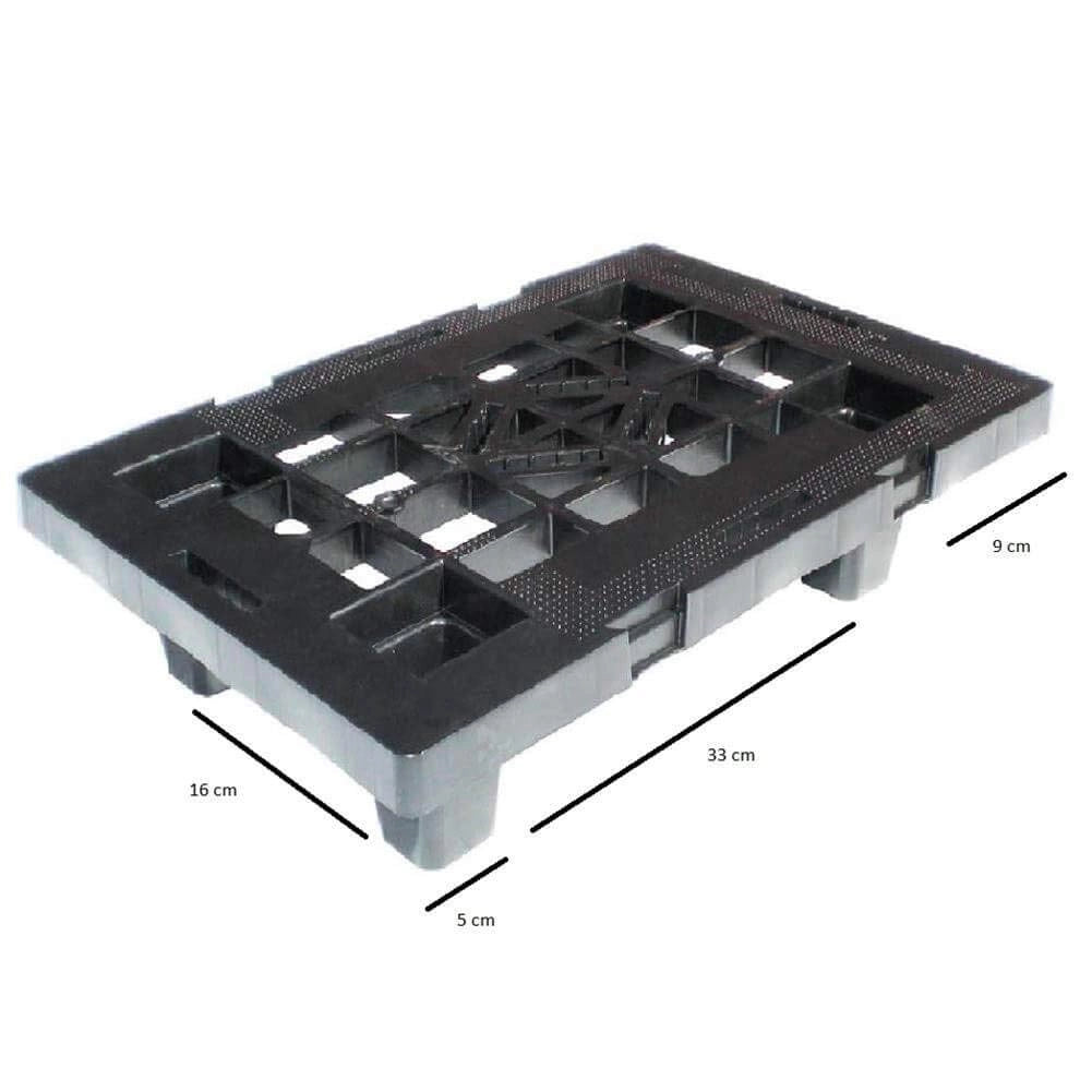 Pallet in plastica riciclata PP 400x600x124 mm con 4 piedi piano forato portata statica 500 kg dinamica 400 kg Nero