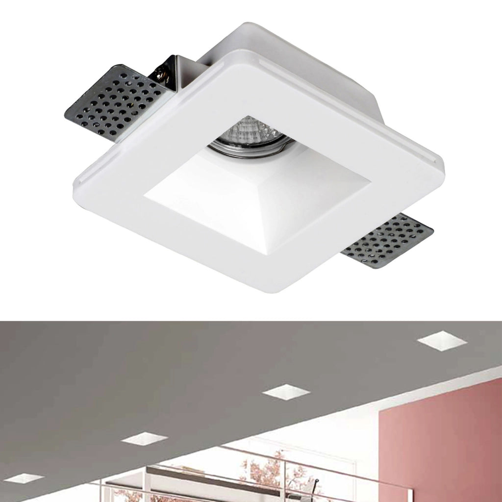 Porta faretto quadrato in gesso verniciabile incasso retrocesso soffitto effetto luce scomparsa 12x12cm