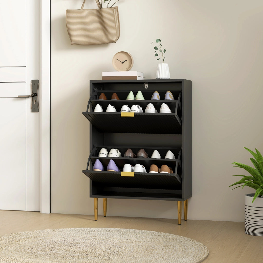 Scarpiera 12 paia con 2 ante ribaltabili e ripiani regolabili ¨C Xylo ¨C Nero 60x24x91,5cm