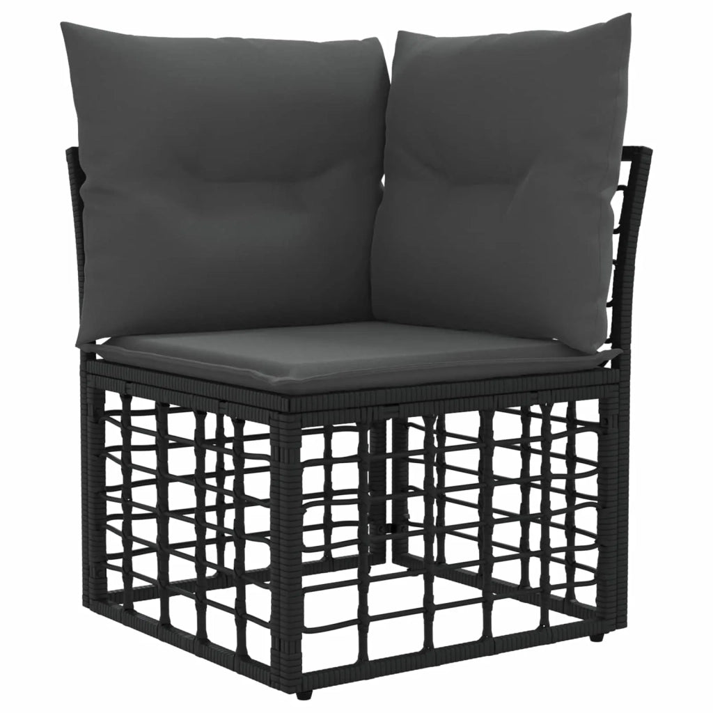 Set di divani da esterno con cuscino 3 pz | Set Salotto da Giardino Nero Poliestere