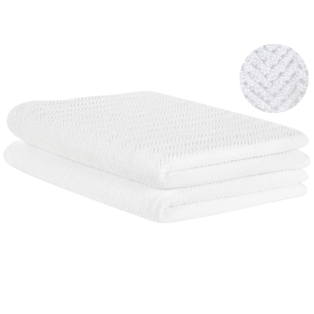 Set di 2 asciugamani in morbido cotone bianco con motivo a spina di pesce stile classico ospiti bagno