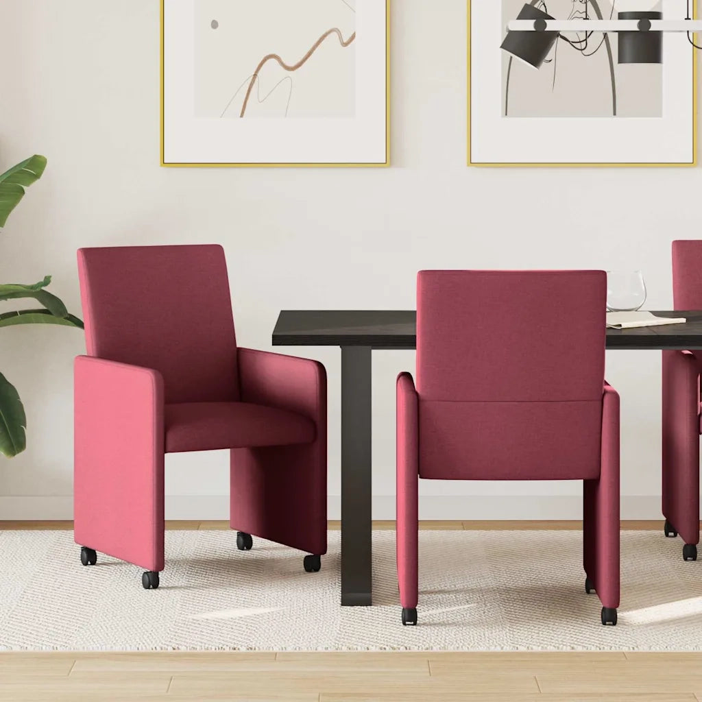 Sedie da Pranzo con Ruote 2 pz | Sedie da cucina Rosso vino 57 x 66 x 94 cm