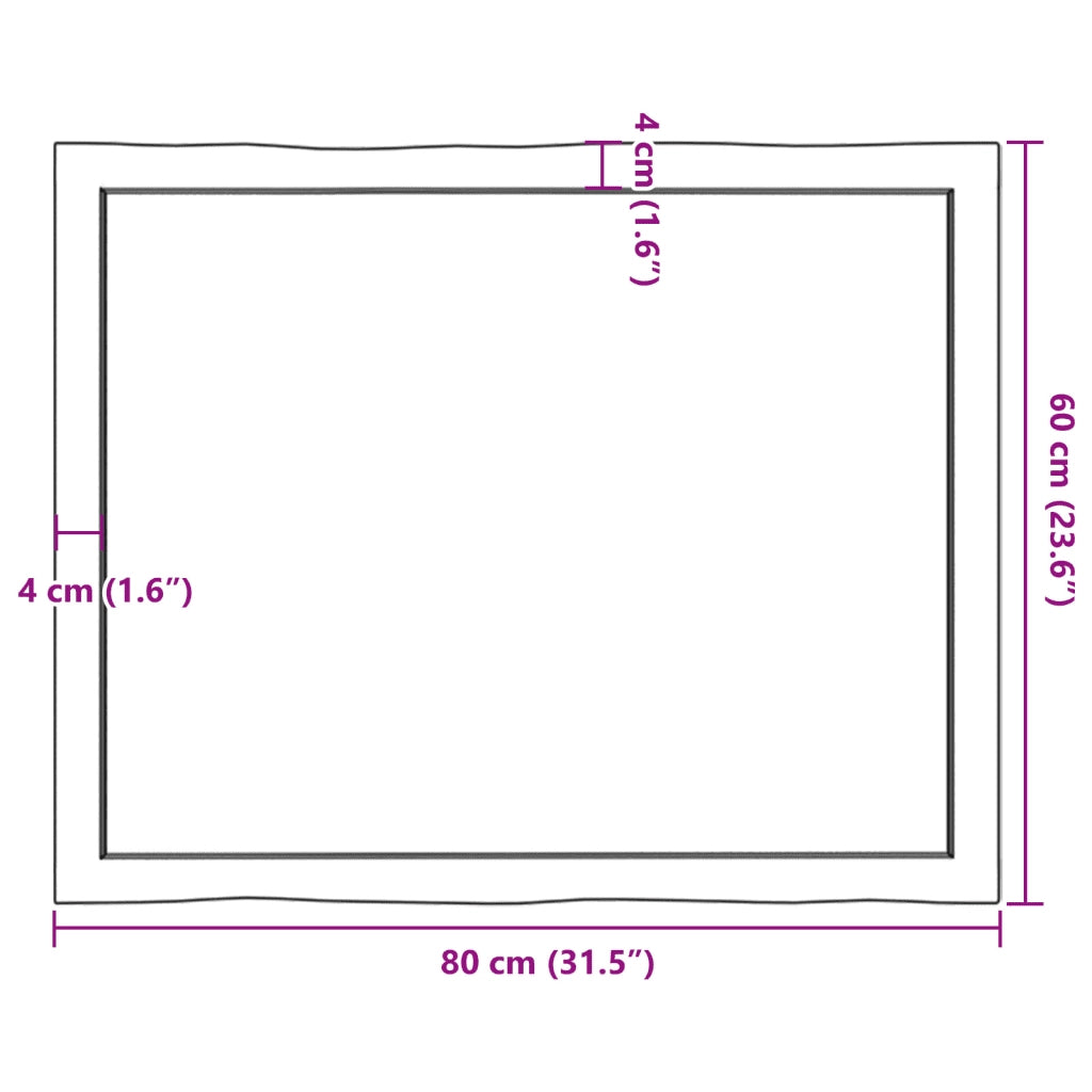 Piano Tavolo Marrone Chiaro 80x60x(2-4) cm Rovere Non Trattato 363945