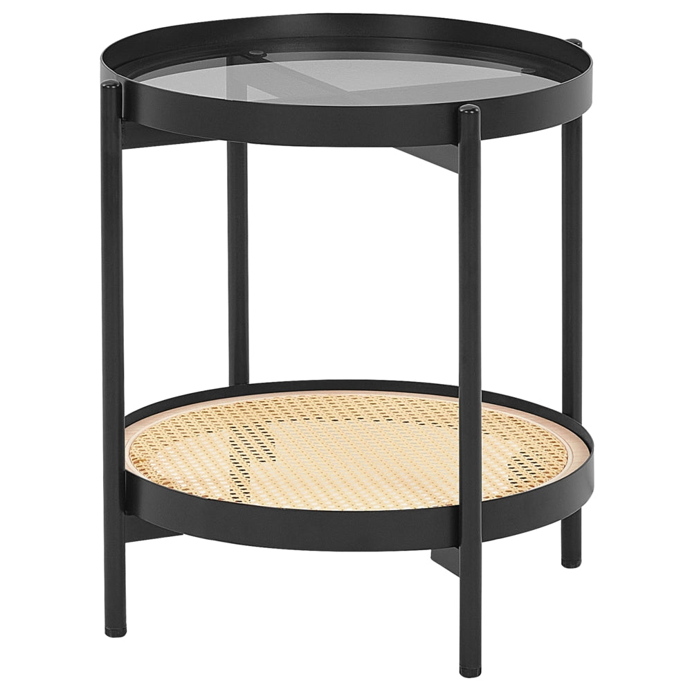 Tavolino con piano in vetro Struttura con 1 ripiano Intreccio viennese Legno chiaro stile moderno