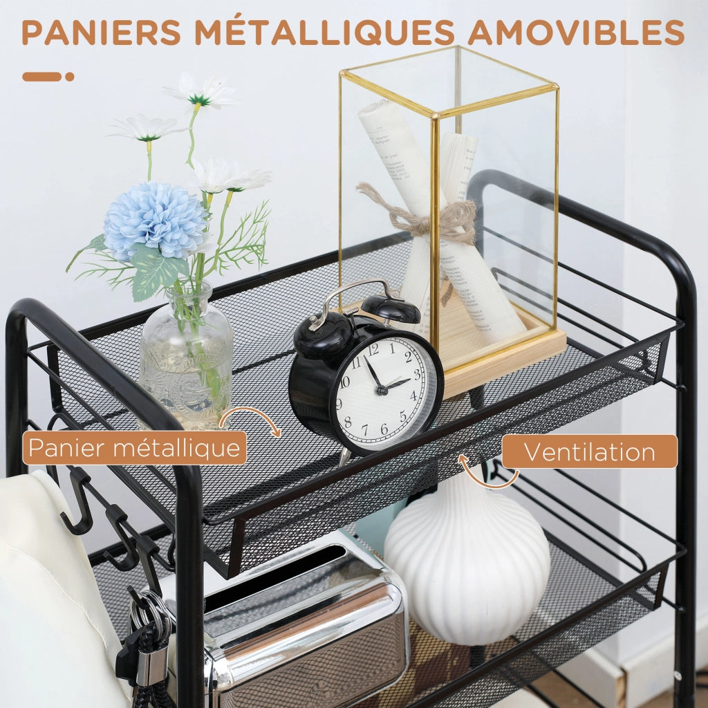Carrello Multilivello con Cestini ¨C Minimal ¨C Nero 45x26.5x84 cm