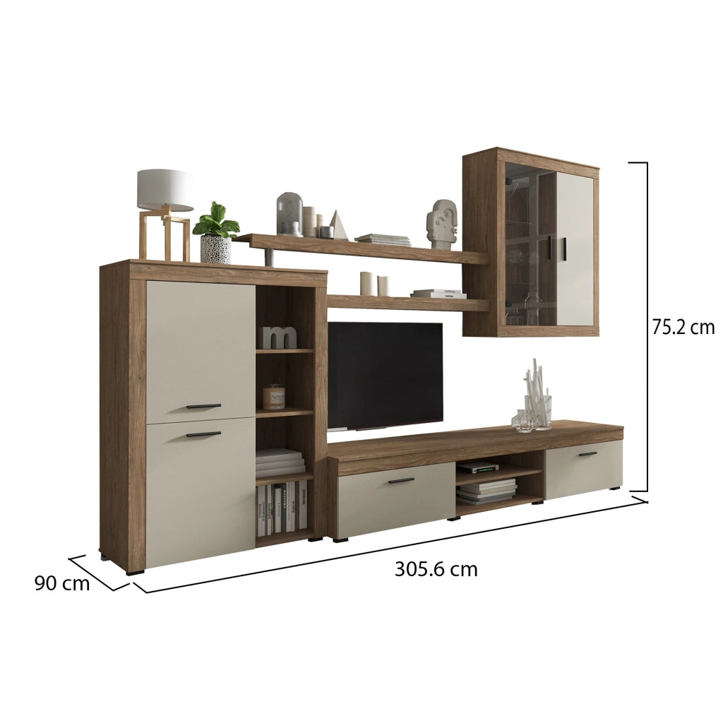 Mobile Soggiorno Casies, Parete Attrezzata 11 Ripiani, Marrone Rovere