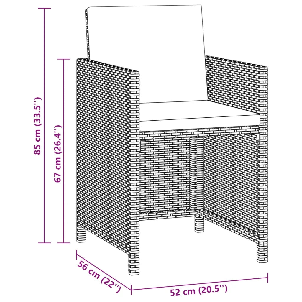 Set da Pranzo da Giardino 3 pz e Cuscini in Polyrattan Marrone 3095492