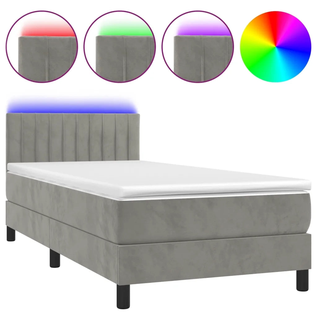 Letto a Molle con Materasso e LED Grigio Chiaro 80x200 cm Velluto 3134489