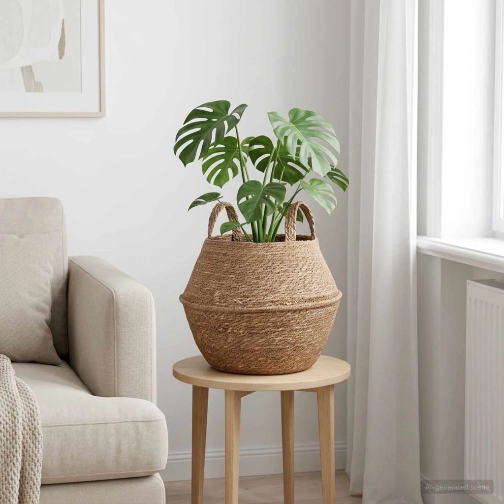 Vaso da fiori con manici Naturale Ø 32 x 32 cm 100% Erba marina 42012256