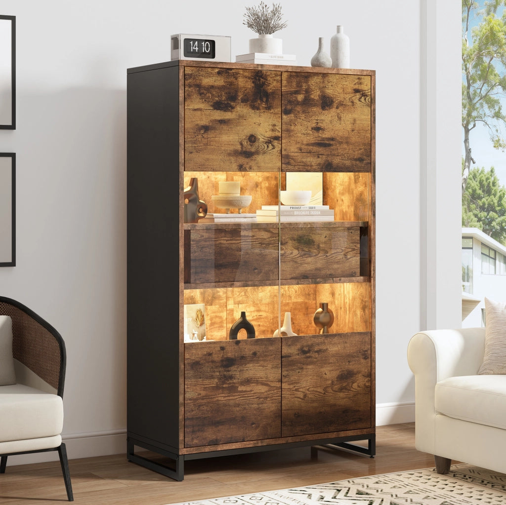 Vetrina 80x40x138 cm con illuminazione LED in MDF; nero e naturale
