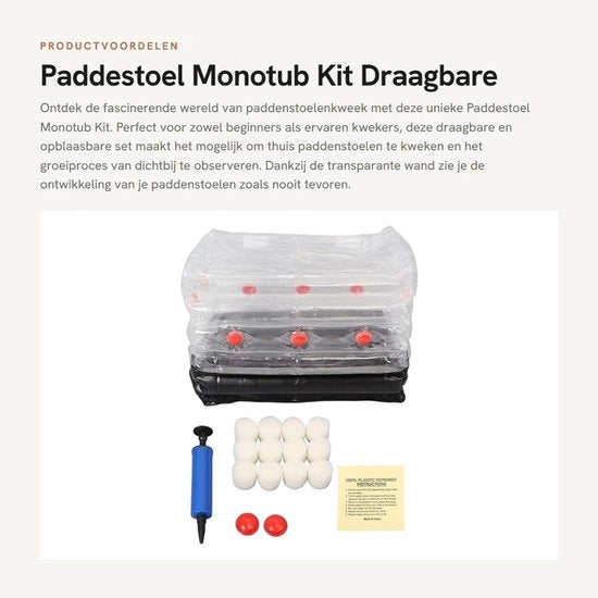 Kit di coltivazione funghi da tavolo portatile - Monotubo - Coltivazione funghi a casa - Parete trasparente - Inclusa pompa - PVC premium - Cassetta di coltivazione funghi
