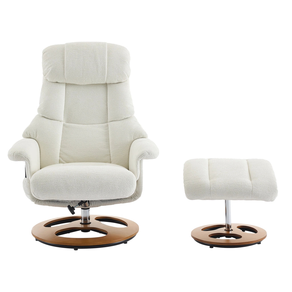 Poltrona Relax Massaggiante Reclinabile con Poggiapiedi Girevole ¨C MINIMAL ¨C Tessuto Chenille Bianco