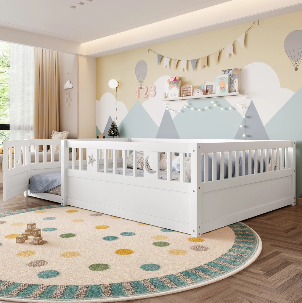 Letto per bambini 140x190 cm con sponde di sicurezza e decorazioni stella e luna