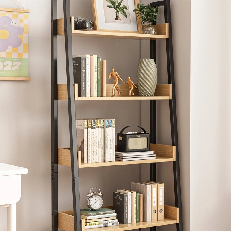 Scaffale per libri raccoglitori a scala in rovere nero per ufficio, salotto, loft