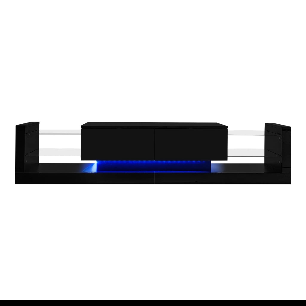 Set TV a parete con tavolino - Zephmum- Nero lucido con luci LED