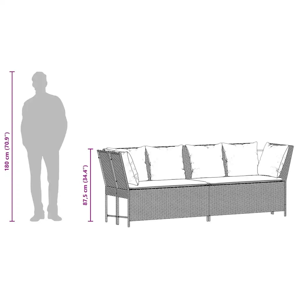 Divano da Giardino con Cuscini in Polyrattan Nero 4104122