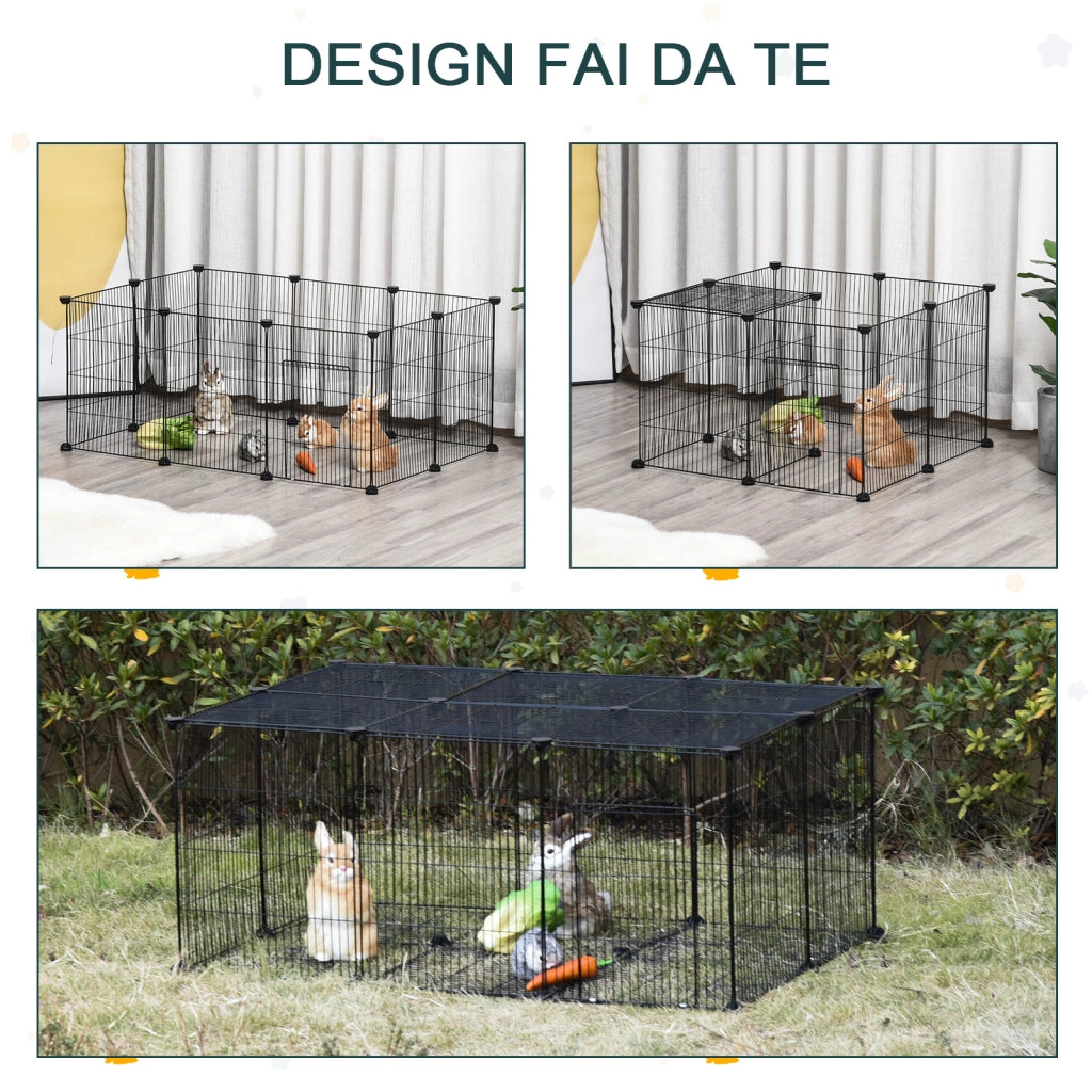 Gabbia per Conigli e Piccoli Animali ¨C Xylo ¨C 22 Pannelli Modulabili in Metallo con Porta, Nero, 105x70x45cm