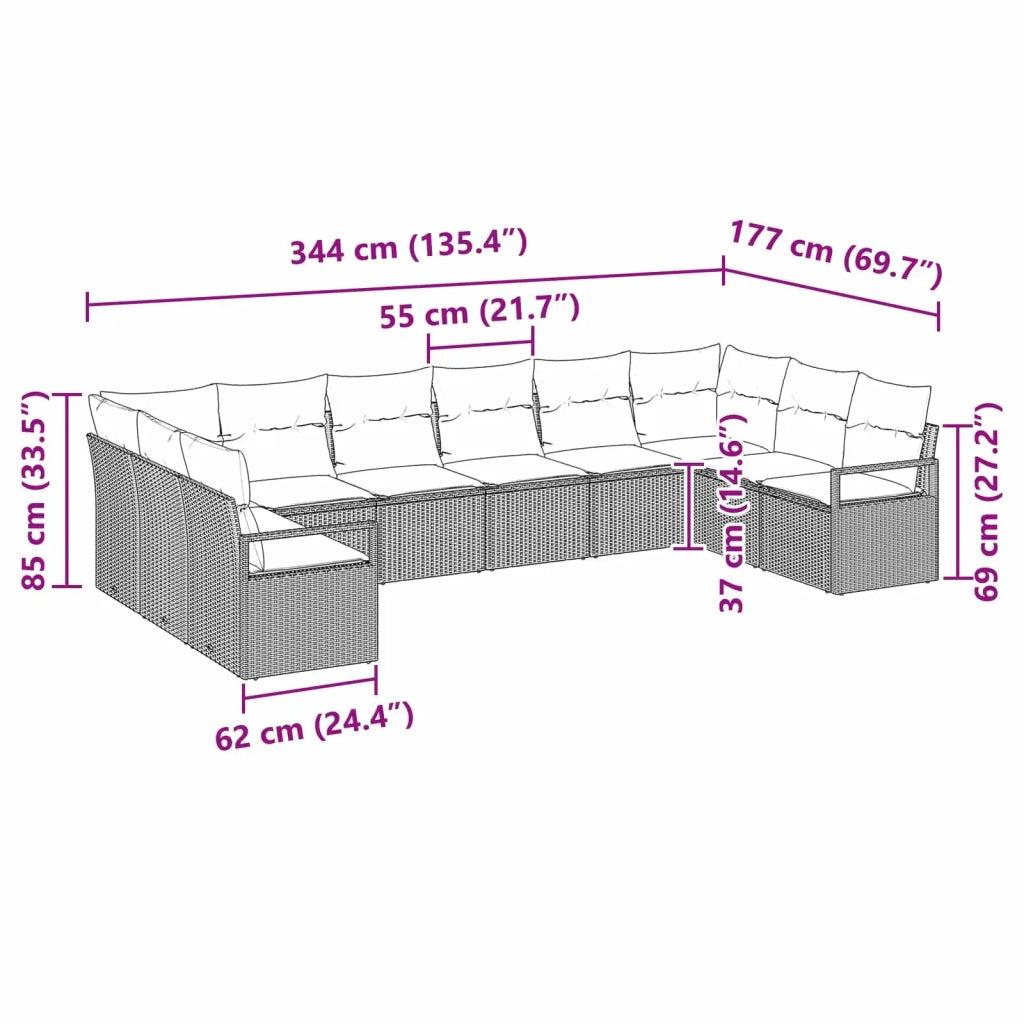 Set di divani con cuscino 10 pcs Marrone polyrattan 3346564