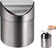 Tazza per rifiuti in acciaio inossidabile con coperchio, piccolo contenitore per la cucina, mini-scavatrice per la tavola, 16 x 12 cm
