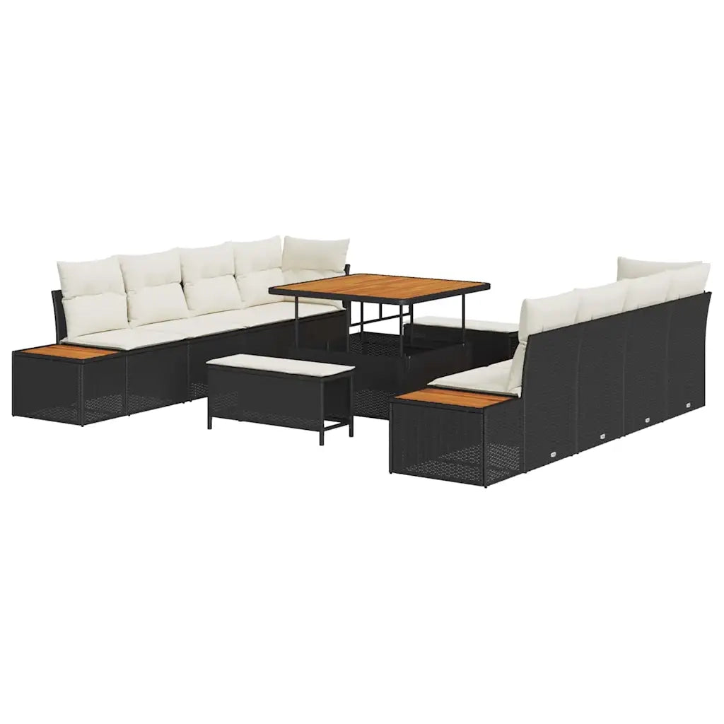 Set Divano da Giardino con cuscino 11 pcs Nero Poly Rattan