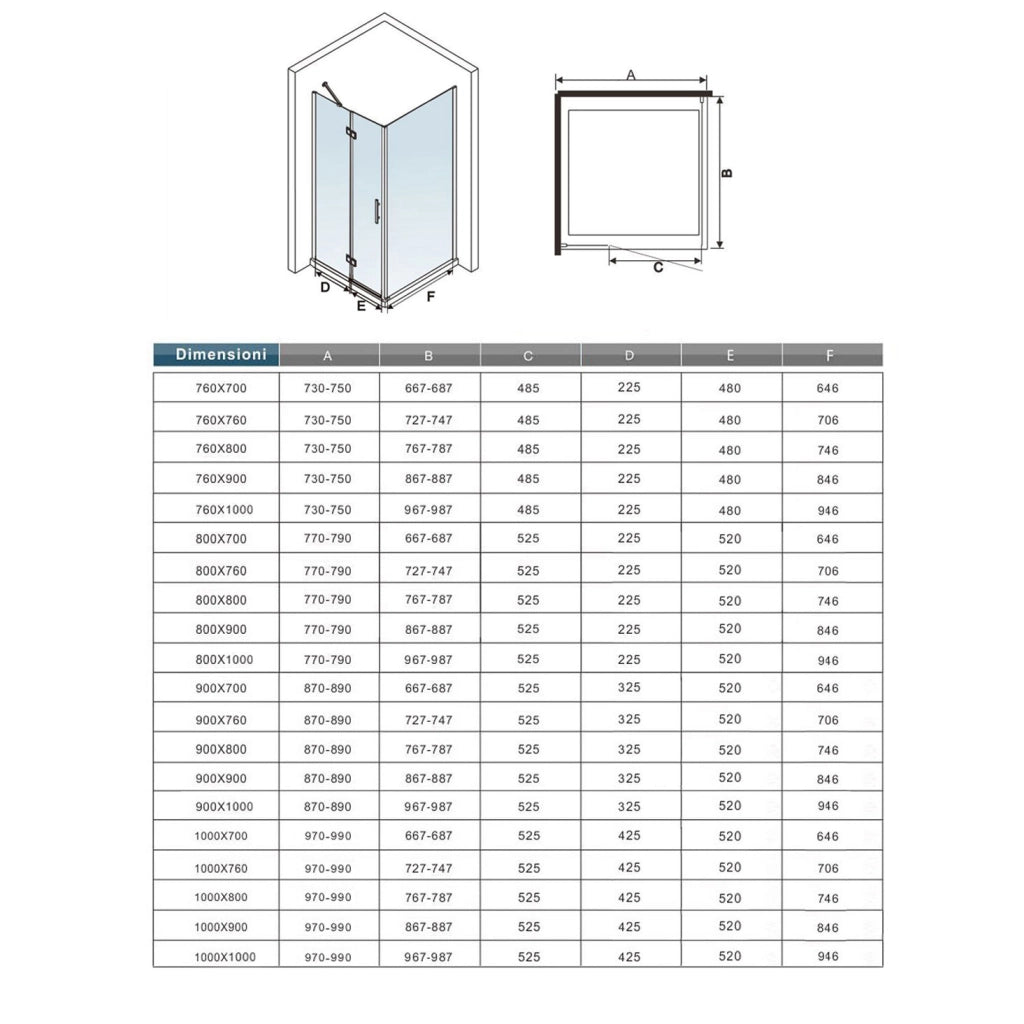 195cm Box Doccia Angolare Porta Battente con Parete Fissa 76x100cm Vetro 6 mm Temperato Anticalcare Trasparente con 2 Barre Stabilizzatrici da 30cm e 140cm