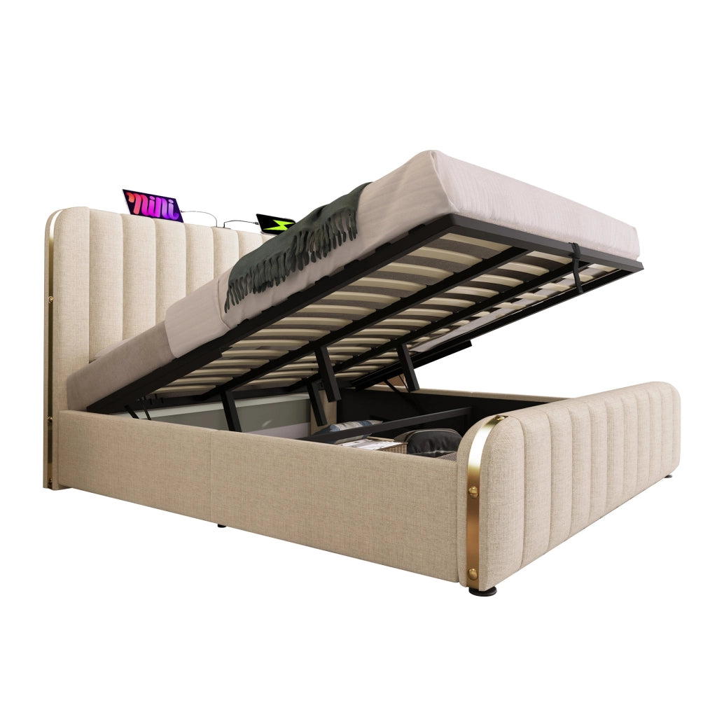 letto imbottito lino beige 180 x 200 cm