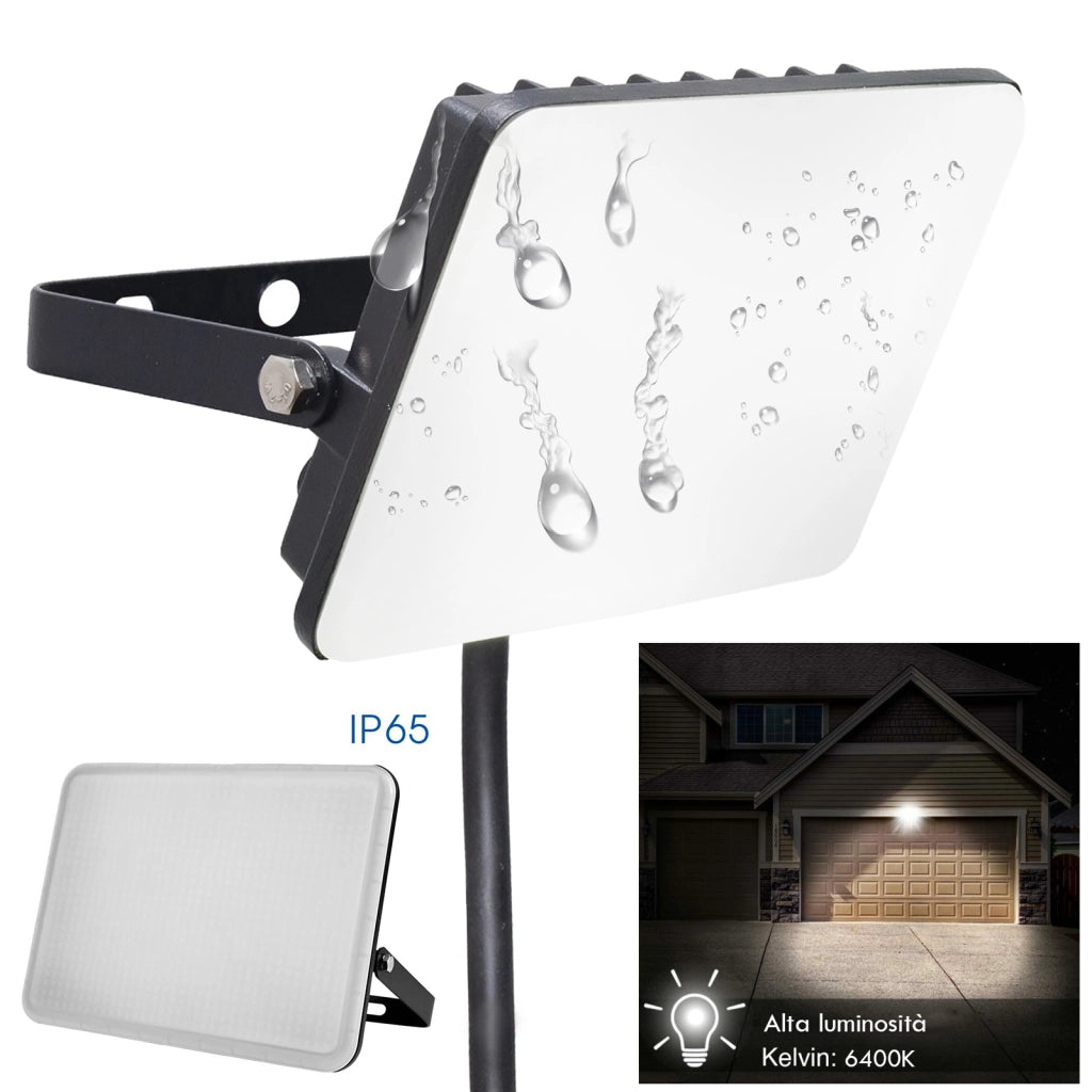 Faro LED slim faretto orientabile staffa IP65 diffusore opaco luce giardino negozio cancello tabelle insegne 10W