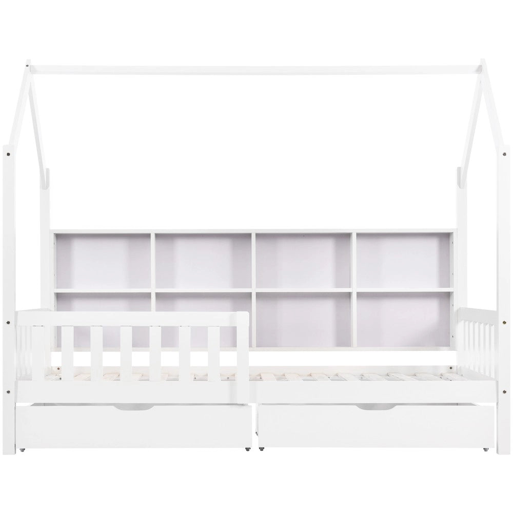Letto Casetta Bambini con Cassetti e Libreria ¨C Xylo ¨C Bianco 90x200