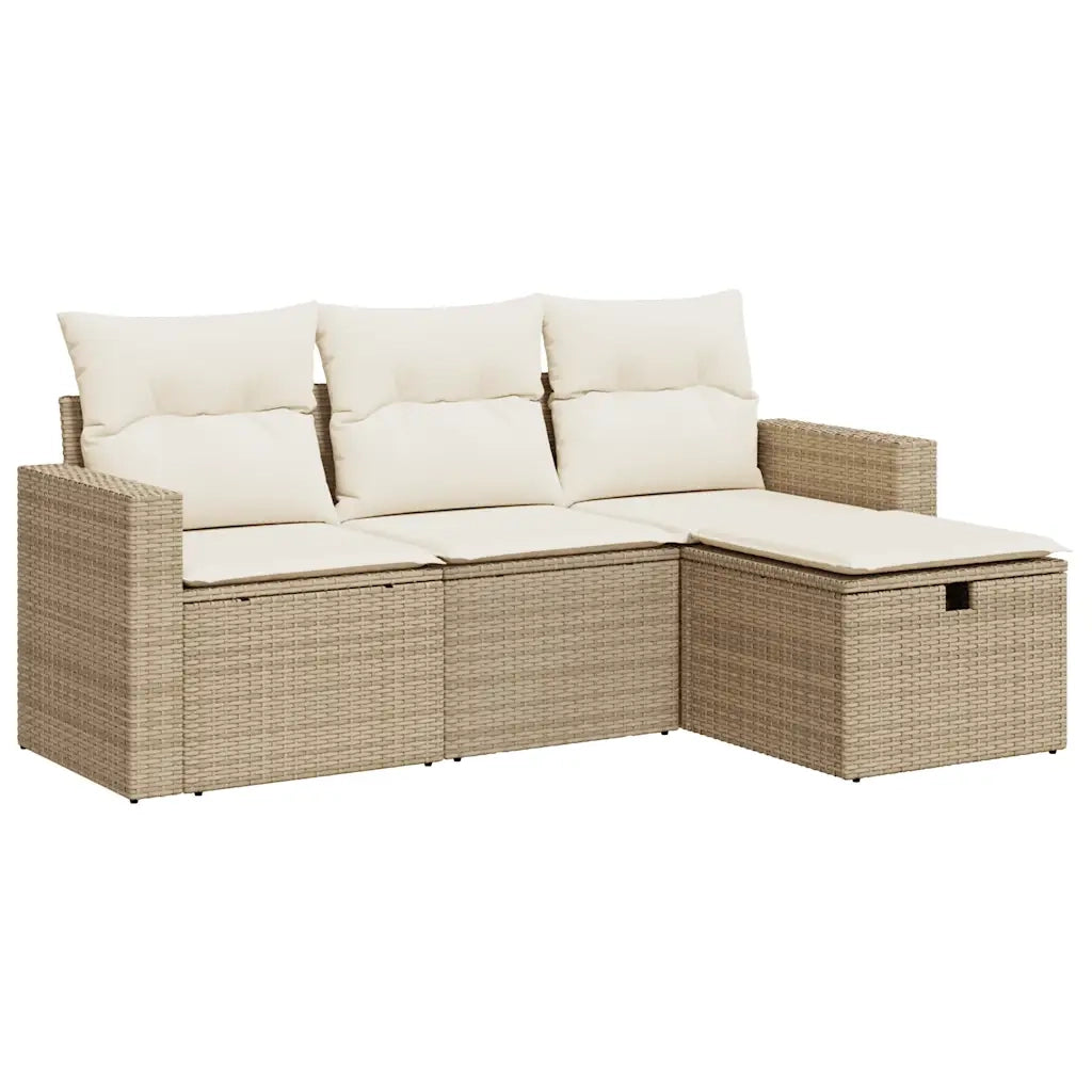 Set Divano da Giardino 4 pz con Cuscini Beige in Polyrattan 3325354