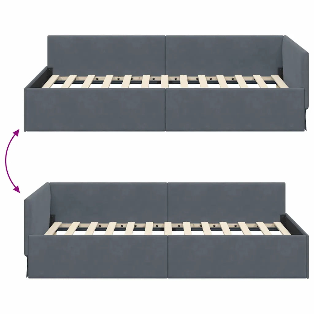 Cornice del letto ad angolo Grigio scuro 90 cm x 200 cm Velluto 42016082
