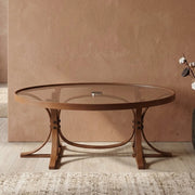 Sommo, Tavolino da Salotto Piano in Vetro Temperato, 112x78x47h cm Marrone Noce