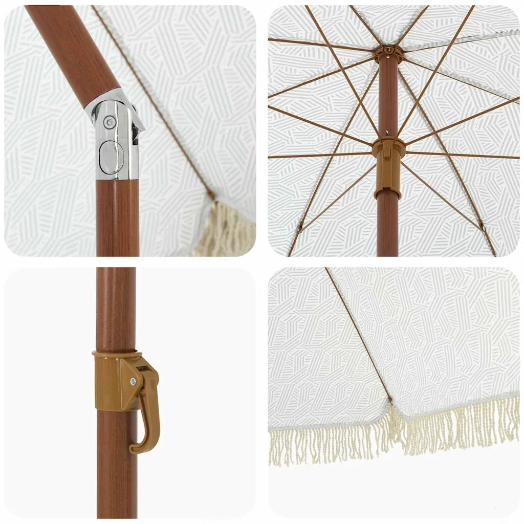 Ombrellone da Spiaggia-Ombrellone da mare Grigio e Bianco 205 x 205 x 210 cm